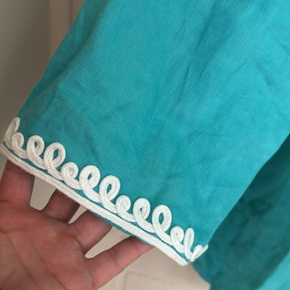 JM collection shirt Turquoise Embroidered Tunic  22W NEW 100% linen slit sides - Picture 4 of 5